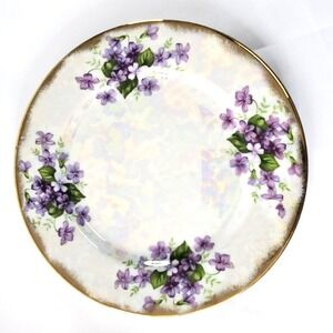 Ucagco Japan February Violet Flower Lusterware Plate 7.5" Porcelain Gold Rim